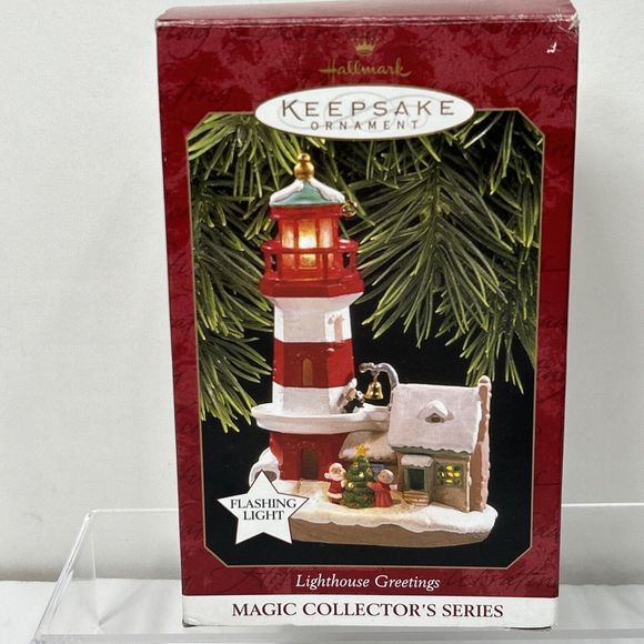 Hallmark Other - Hallmark Keepsake Ornament Lighthouse Greetings Flashing Light Tree Mr Mrs Claus